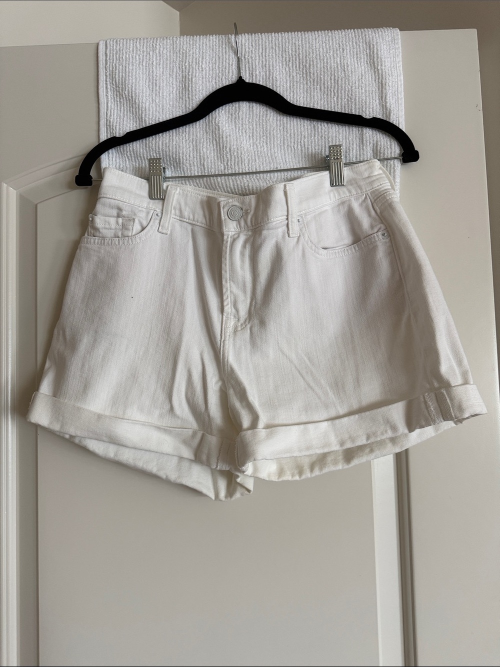 7 For All Mankind White Rolled-Hem Denim Shorts